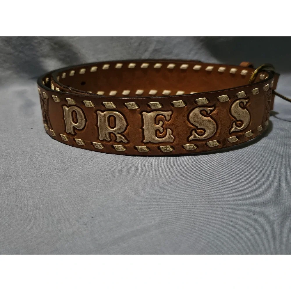 Vintage‎ Flying E Ranch Tooled Leather Belt Floral Western Cowboy Press 36